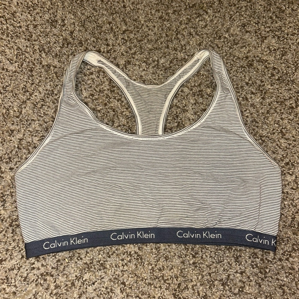 Calvin Klein Women's Sports Bra - Black and White Stripes